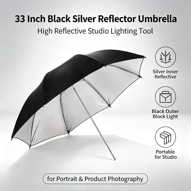 Photography Lighting With Umbrella - مظلة عاكسة سوداء متينة مقاس 33