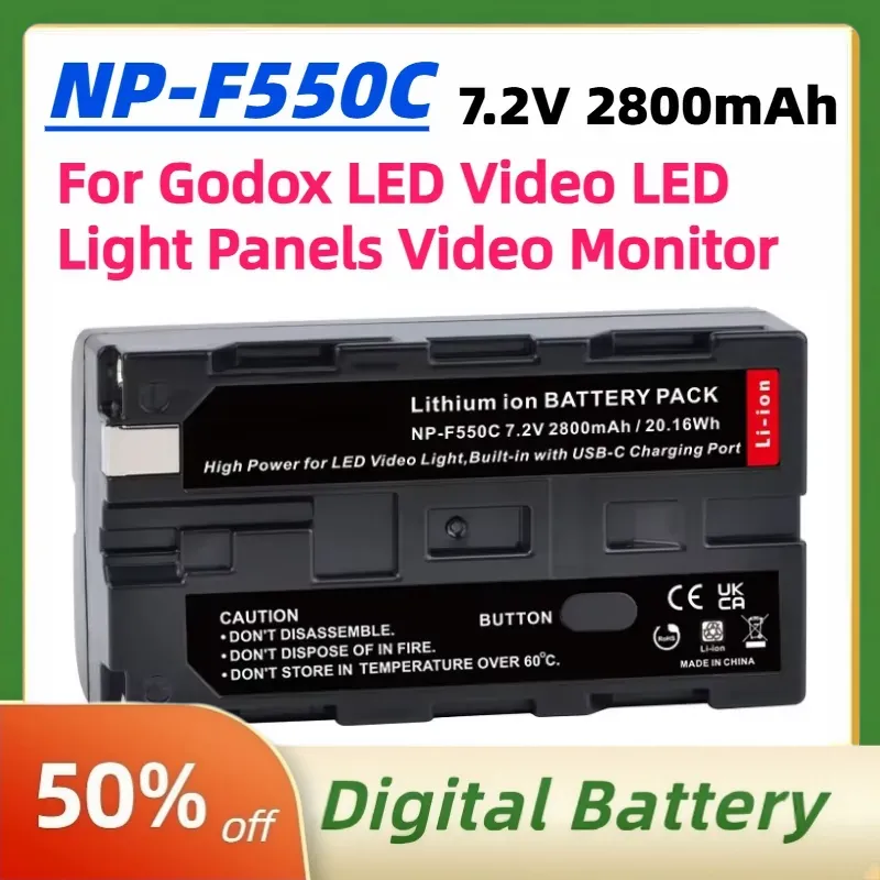 Video Light Panel Led - بطارية NP-F550C NP-F550 F570 بجهد 7.2