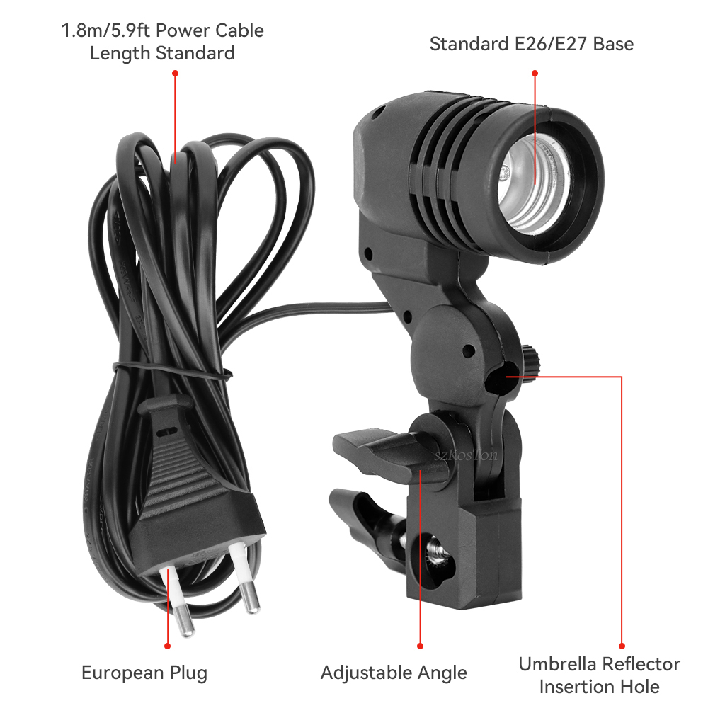 حامل لمبة برأس واحد E27 مقبس ف - مراجعة Photography Lighting With Umbrella وسعره