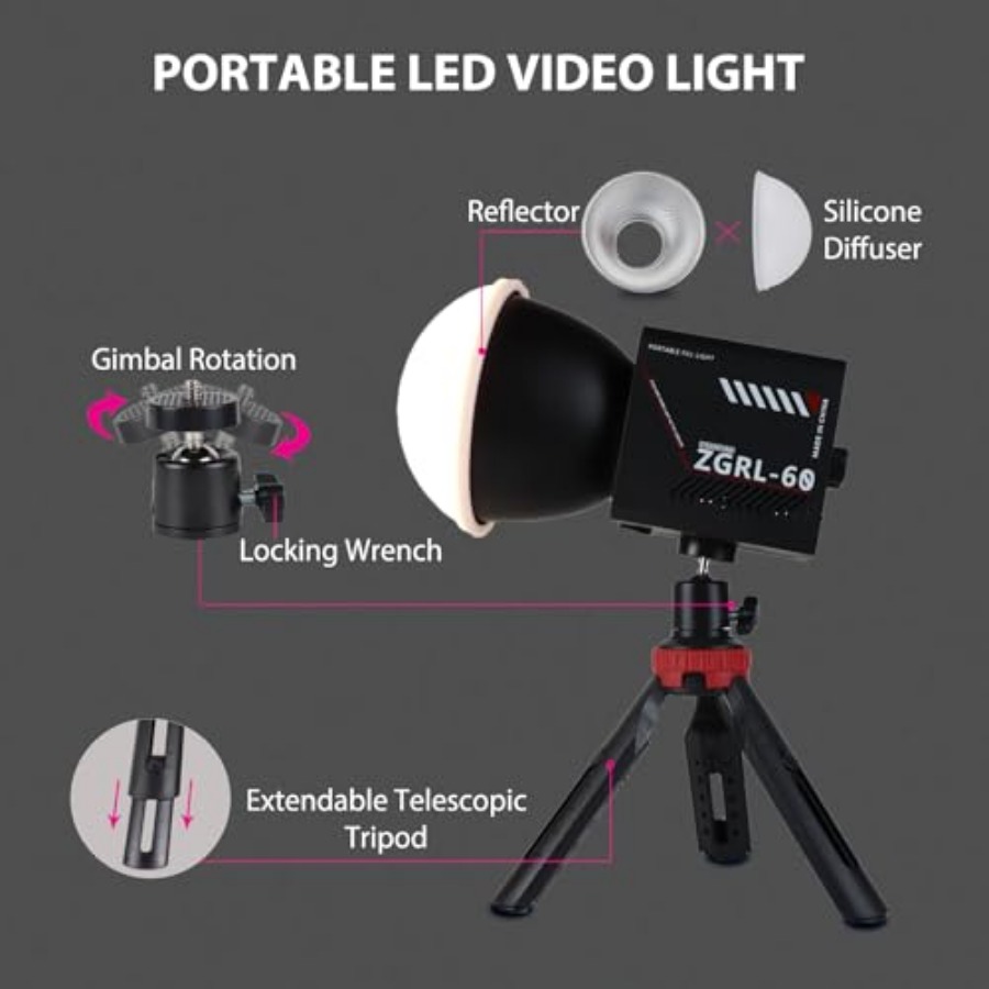 ضوء فيديو LED محمول بقوة 60 وا - مراجعة Photography Lighting Portable وسعره