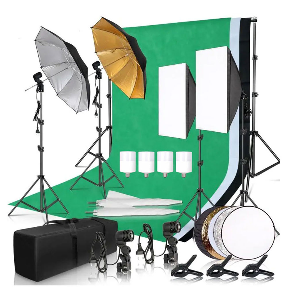 طقم إضاءة سوفت بوكس لاستوديو ا - مراجعة Photography Lighting Kit With Backdrop وسعره